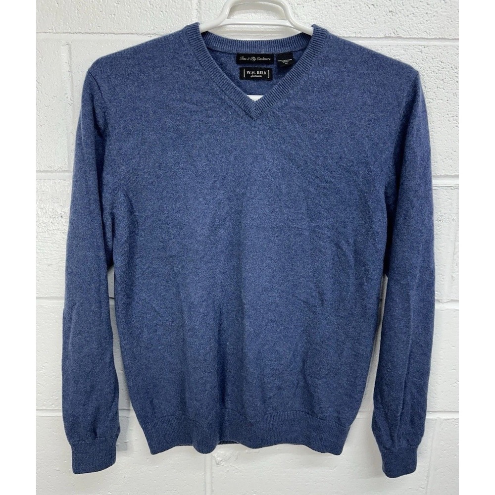 W.H. Belk Cashmere Sweater Men Size Medium Blue V-Neck‎ Winter Preppy Casual